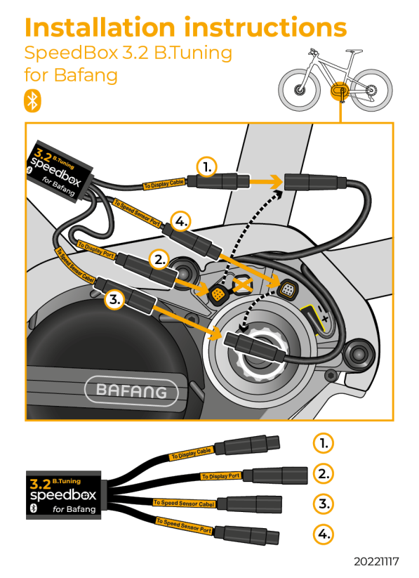 SpeedBox 3.2 B.Tuning para Bafang (M200, M410, M500, M510) - Cantidad: 100 ud + 16 gratis, Paquete: Bolsa plastica
