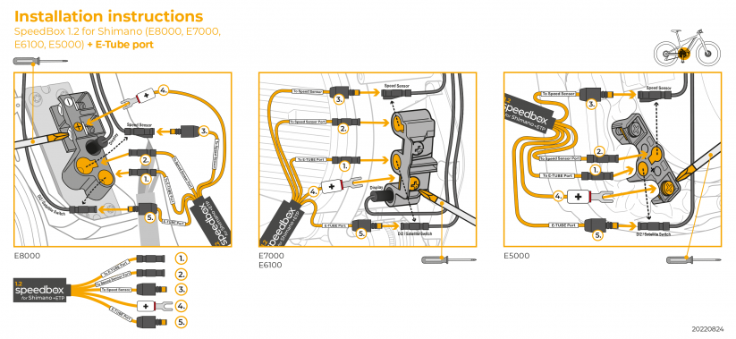 SpeedBox 1.2 for Shimano (E8000, E7000, E6100, E5000) - Variant: +E-Tube port, Package: BAG, Qty: 20 pcs + 3 free